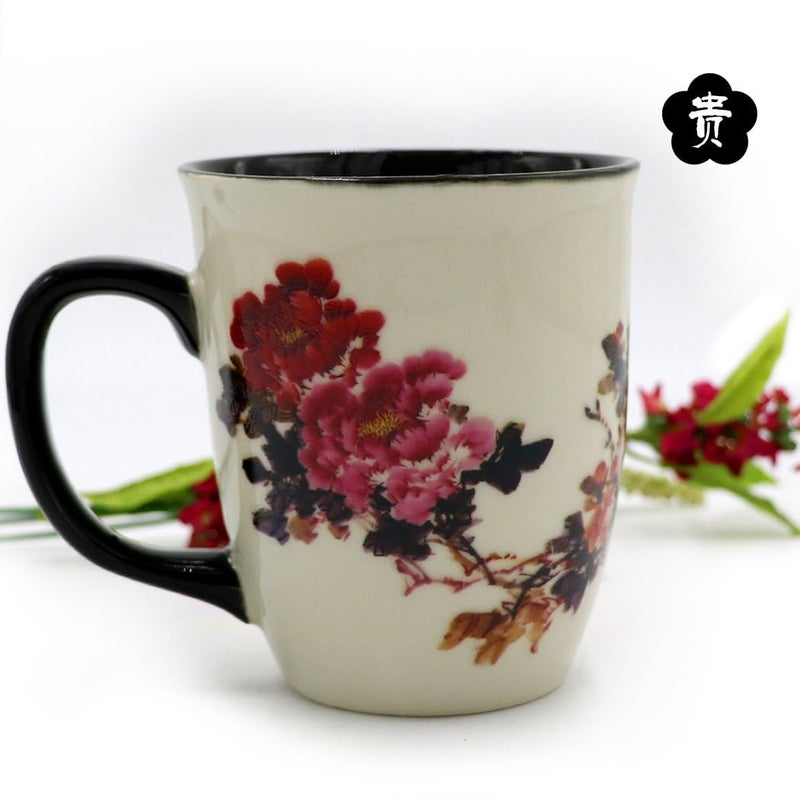 Asmwo Heat Changing Magic Porcelain Coffee Mug for Mom Gifts Funny Tea Mug 16 oz Black Change into Multi Color Peony Painting - Image 5